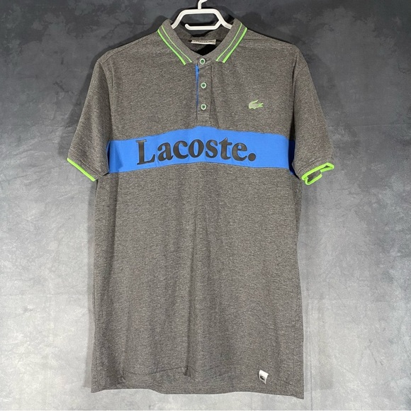 Lacoste Polo Shirt Grey Regular Fit Short Sleeve Spell out Y XXL Preppy - Picture 1 of 11